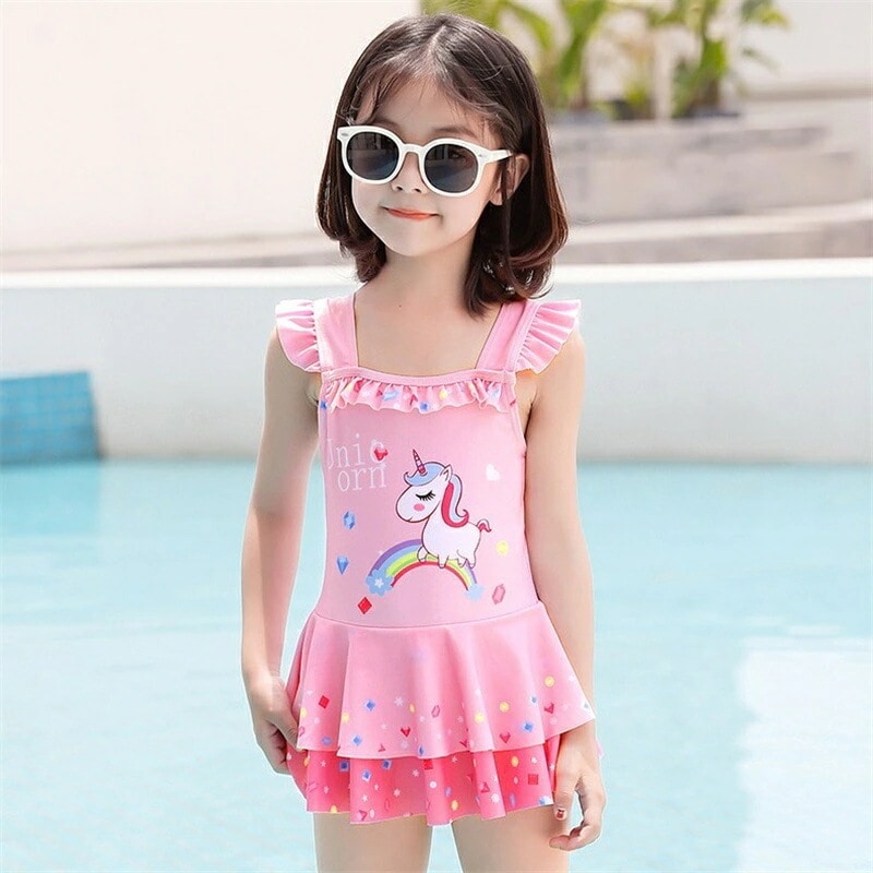 子供水着 女の子 ワンピース 2点セット キャップ付き 女の子水着 ピンク ユニコーン キッズ スクール水着 ユニコーン みずぎ ストレッチ 女児 ガールズ水着 可愛い 小学生 スイミング 海