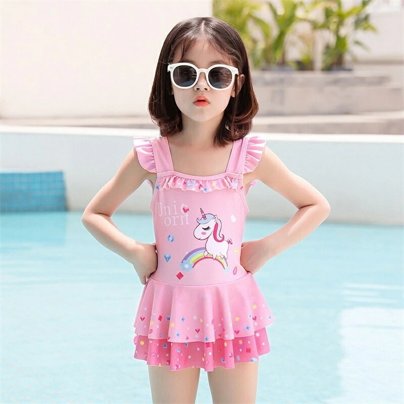 子供水着 女の子 ワンピース 2点セット キャップ付き 女の子水着 ピンク ユニコーン キッズ スクール水着 ユニコーン みずぎ ストレッチ 女児 ガールズ水着 可愛い 小学生 スイミング 海