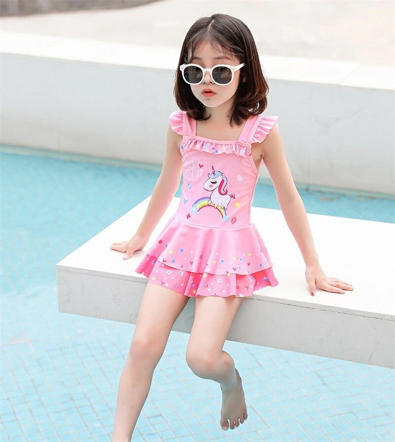 子供水着 女の子 ワンピース 2点セット キャップ付き 女の子水着 ピンク ユニコーン キッズ スクール水着 ユニコーン みずぎ ストレッチ 女児 ガールズ水着 可愛い 小学生 スイミング 海