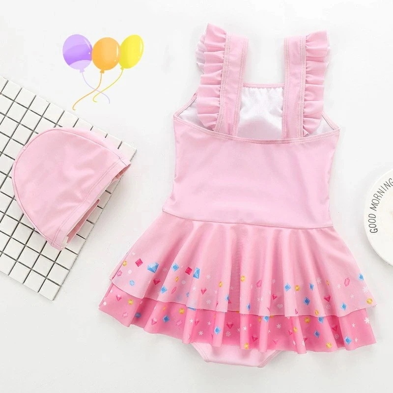 子供水着 女の子 ワンピース 2点セット キャップ付き 女の子水着 ピンク ユニコーン キッズ スクール水着 ユニコーン みずぎ ストレッチ 女児 ガールズ水着 可愛い 小学生 スイミング 海