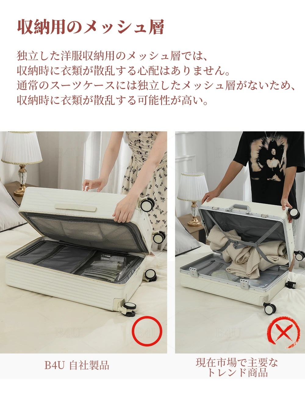 【1000円OFFクーポン配布中！ 01/30 23:59終了!】B4U スーツケース キャリーバッグ フロントオープン Mサイズ 機内持ち込み カップホルダー USBポート キャリーケース キャ