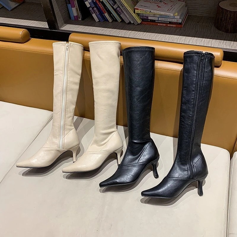 メガ割 ポインテッドトピンヒー側ジッパ膝レザニーハロングブーツ メガ割 ポインテッドトピンヒー側ジッパ膝レザニーハロングブーツ