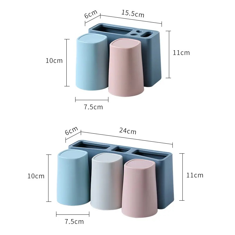 壁掛け式歯ブラシホルダー バスウォッシュセットには 2カップとセット 穴を開けずに簡単に取り付3