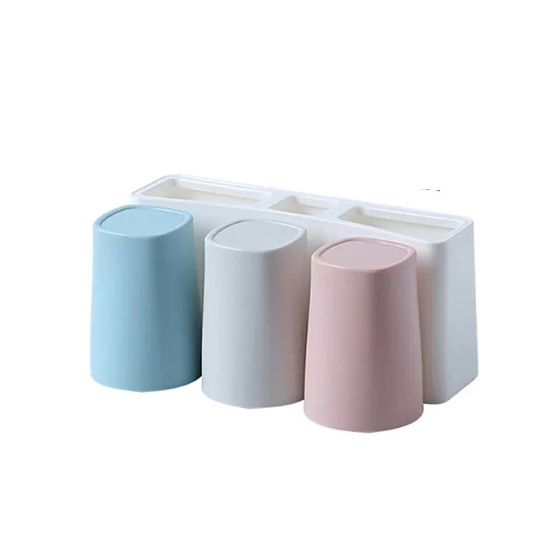 壁掛け式歯ブラシホルダー バスウォッシュセットには 2カップとセット 穴を開けずに簡単に取り付3