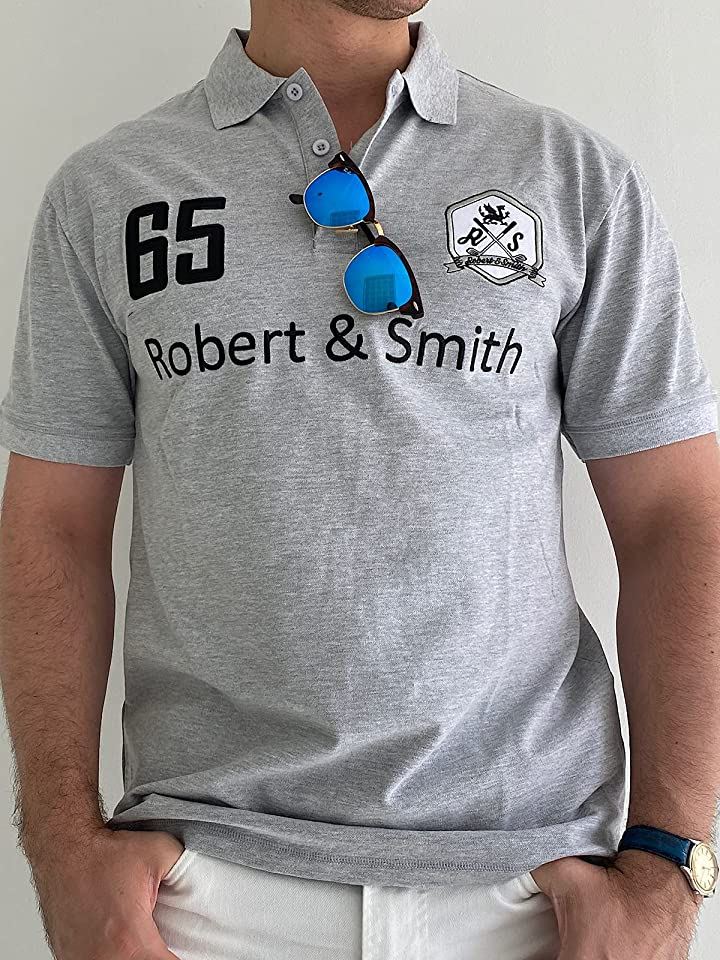 ロバートアンドスミス 100% コットン 定番 ゴルフ ポロシャツ ゴルフウエア 半袖メンズ( グレー, XL) ロバートアンドスミス 100% コットン 定番 ゴルフ ポロシャツ ゴルフウエア 半袖メンズ( グレー, XL)