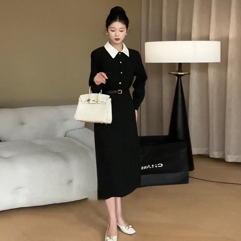 春先着フレンチ風長袖ワンピース婦人服高級インナー気質ロングスカートF19