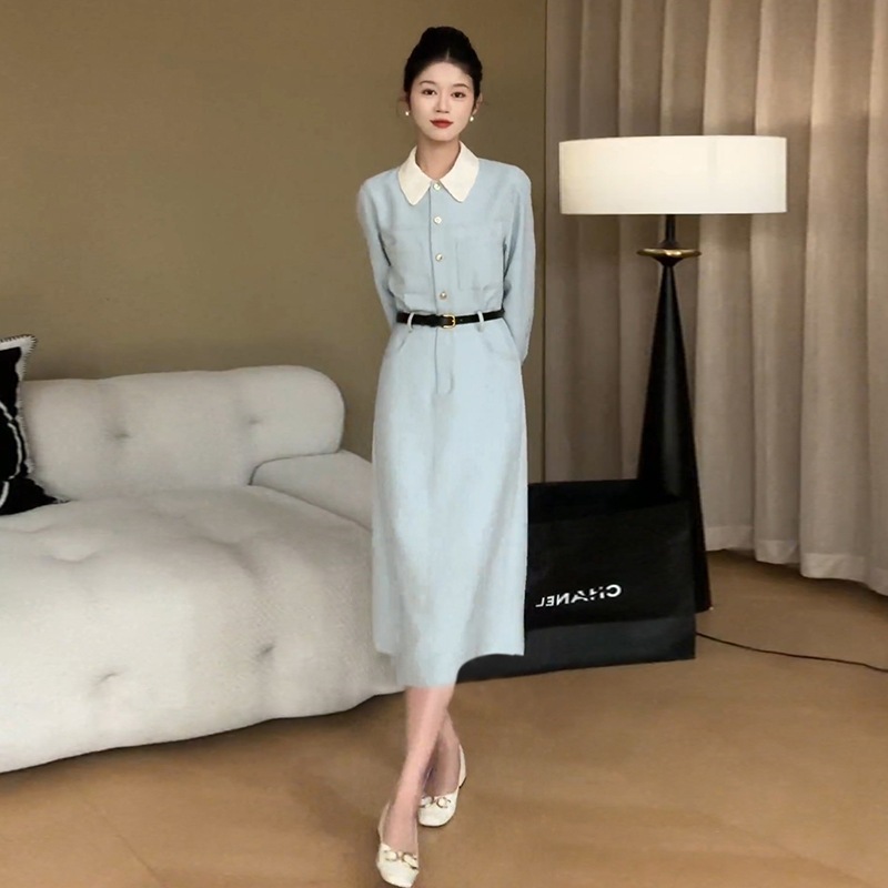 春先着フレンチ風長袖ワンピース婦人服高級インナー気質ロングスカートF19