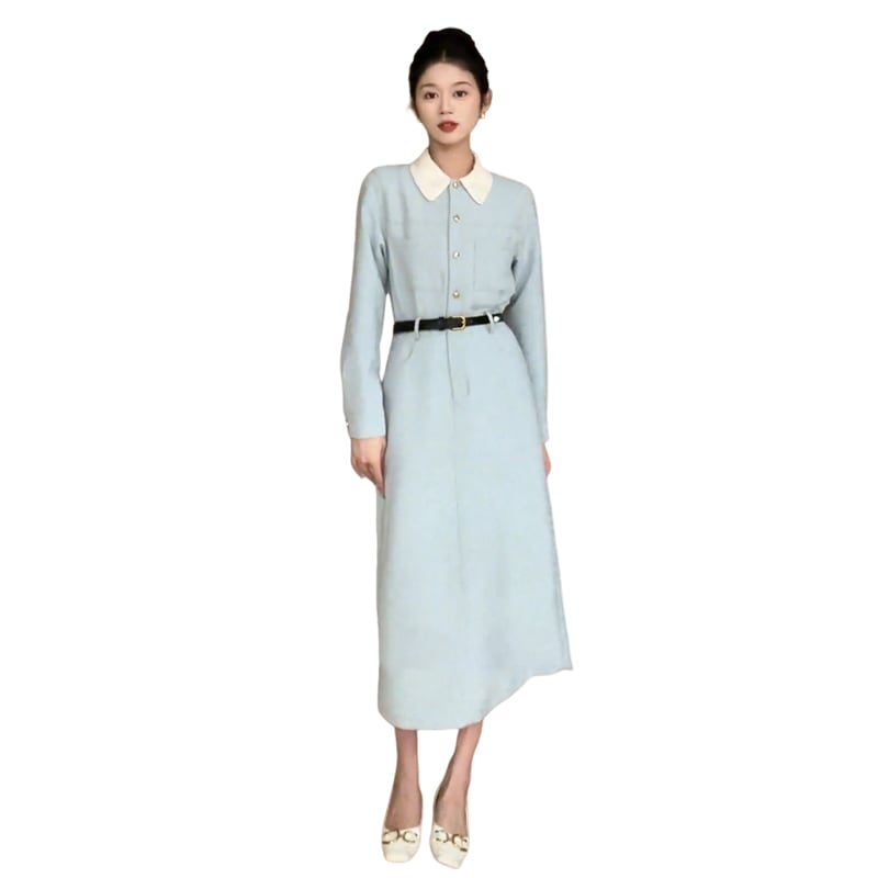 春先着フレンチ風長袖ワンピース婦人服高級インナー気質ロングスカートF19