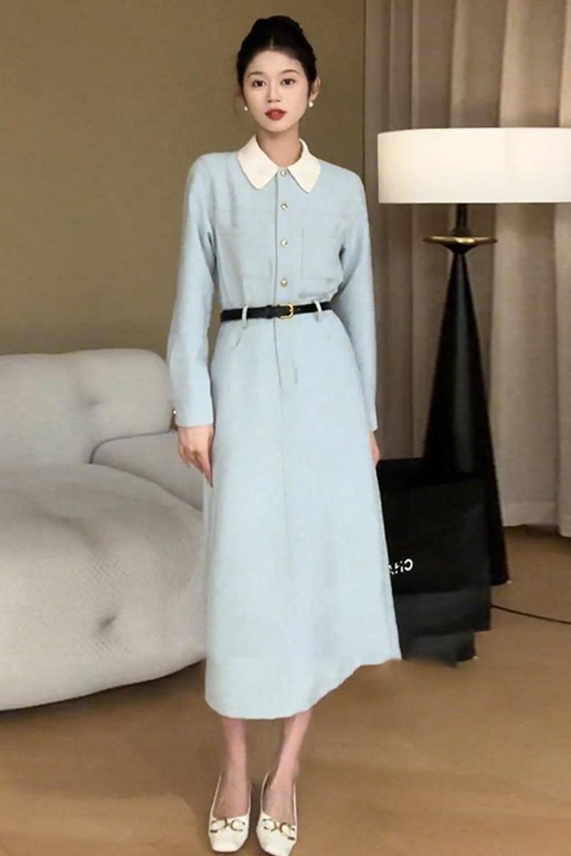 春先着フレンチ風長袖ワンピース婦人服高級インナー気質ロングスカートF19