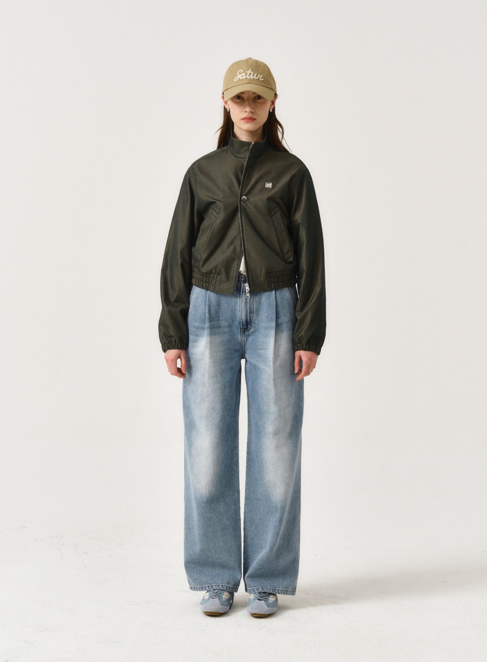 SATUR】 (W) LECCE TWO TONE ZIP UP JACKET : GLITTER GREEN BROWN