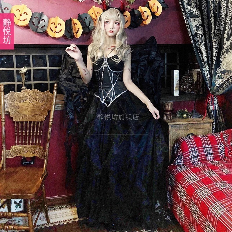 ハロウィーン服装女性暗黒系悪魔花嫁長いスカート天使は精霊を装って吸血鬼恐怖ゾンビを装っています ハロウィーン服装女性暗黒系悪魔花嫁長いスカート天使は精霊を装って吸血鬼恐怖ゾンビを装っています