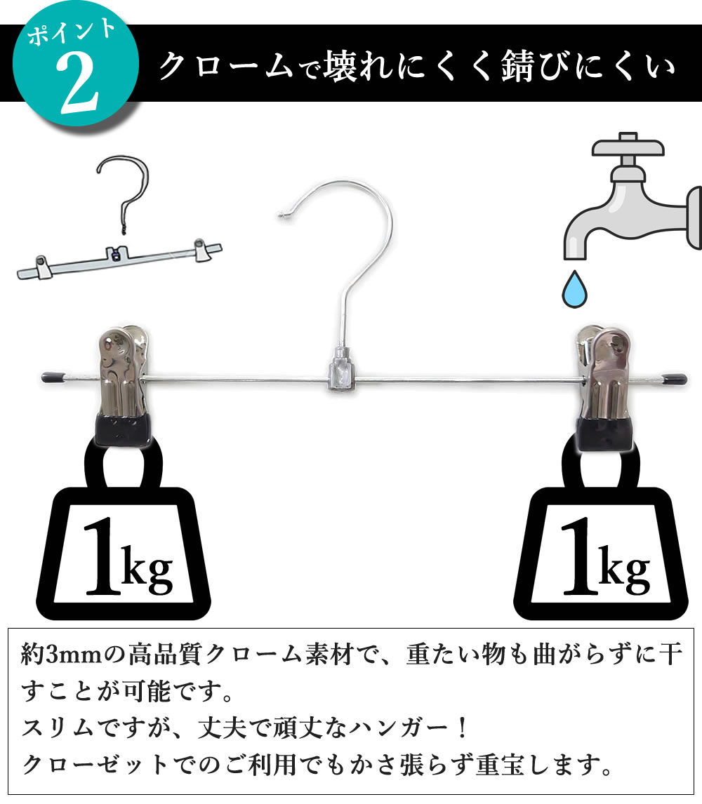 クリップハンガー 100本セット スラックス ボトムス スカート パンツハンガー タオル 落ちにくい KUENTAI強力クリップはステンレス＋ゴムなので永く愛用いただけます