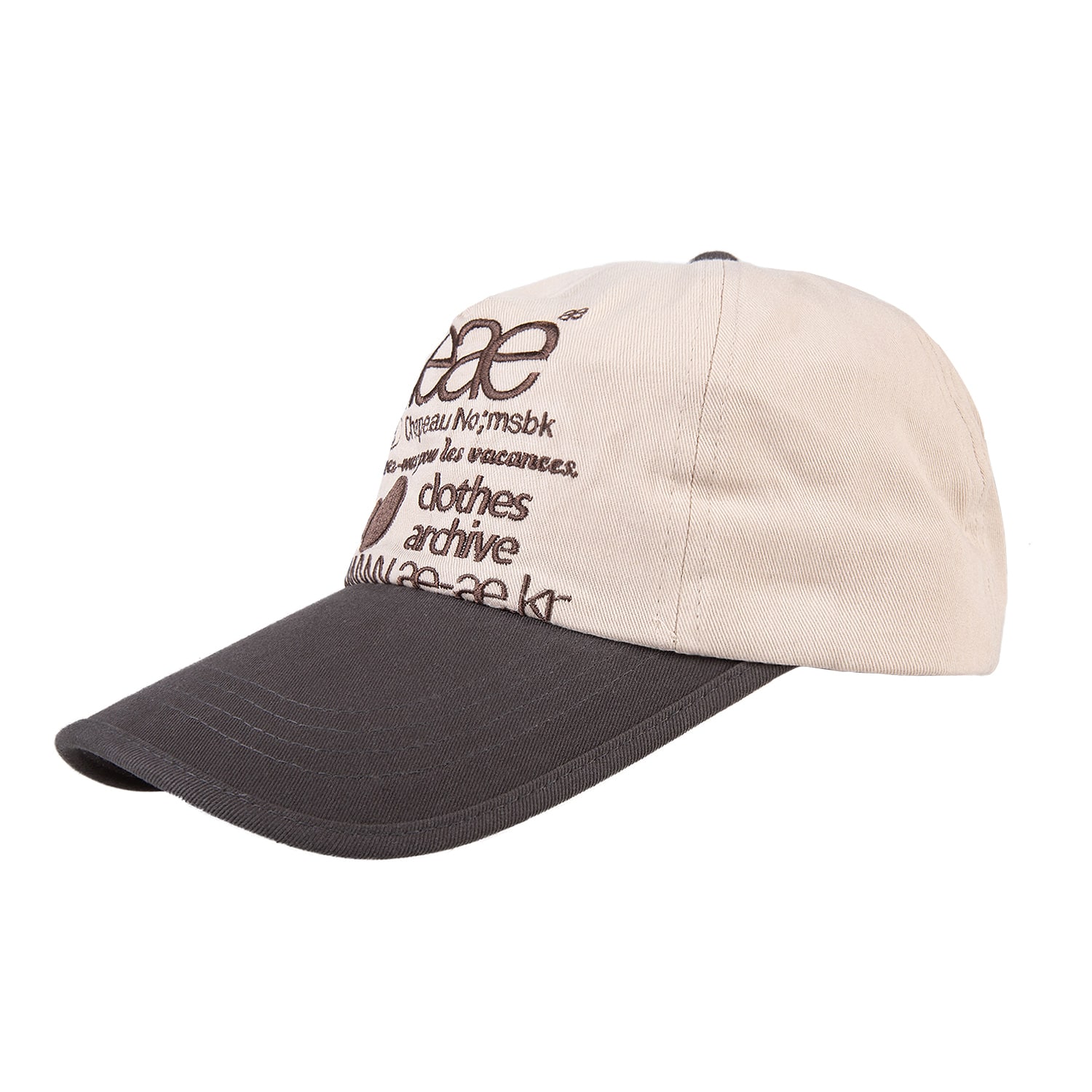 【aeae】 WEB LOGO 5PANNEL CAP : CHARCOAL/MOCA