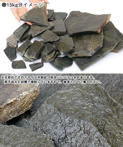形状お任せ　輝板石　サイズミックス　１５ｋｇ　国産品　６０ｃｍ水槽向け　アクアリウム　レイアウト素材　ＣＲＣ21―20―70―20―00