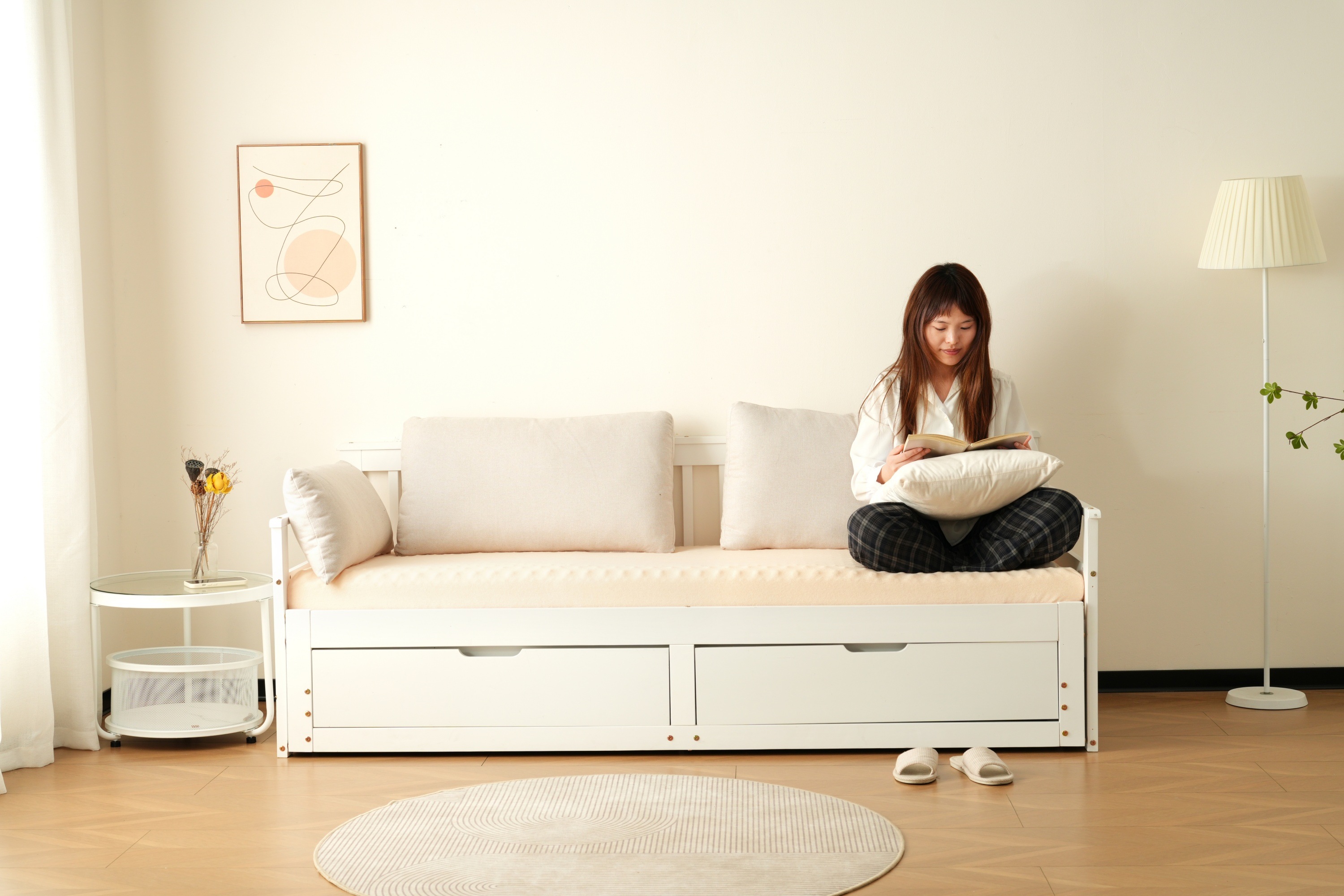 240【幅70cmマット2個付】 ソファベッド ディベッド 伸長式ベッド 木製