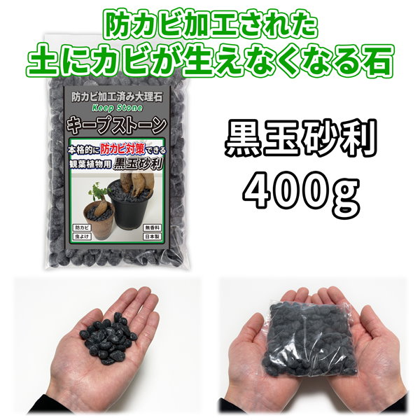 SALE 限定10セット　奇跡の天然鉱石「ぐんぐん玉」観葉植物用です。 Qoo10] 純閃堂 キープストーン 黒玉砂利 400g 観葉
