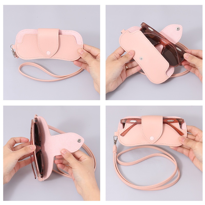 [1個購入で10個プレゼント]革の外出に便利な眼鏡収納袋保護カバー首掛けネックレスレディースロングセーターチェーンアクセサリーストラップサングラス