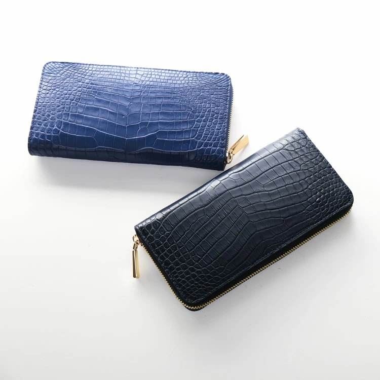 クロコダイルレザー長財布ラウンドファスナー本革