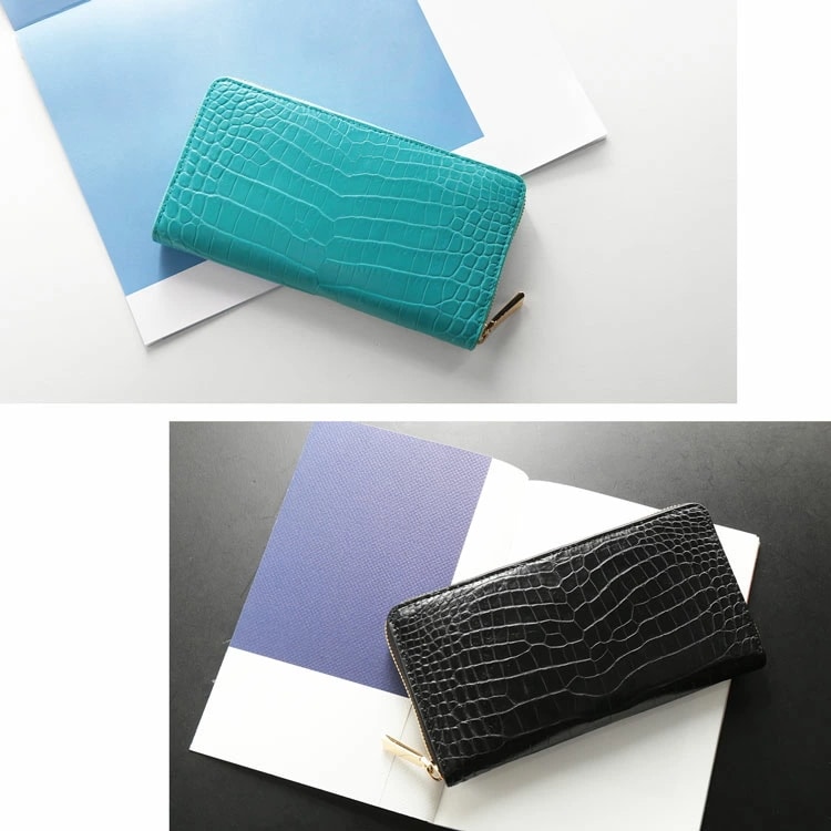 クロコダイルレザー長財布ラウンドファスナー本革