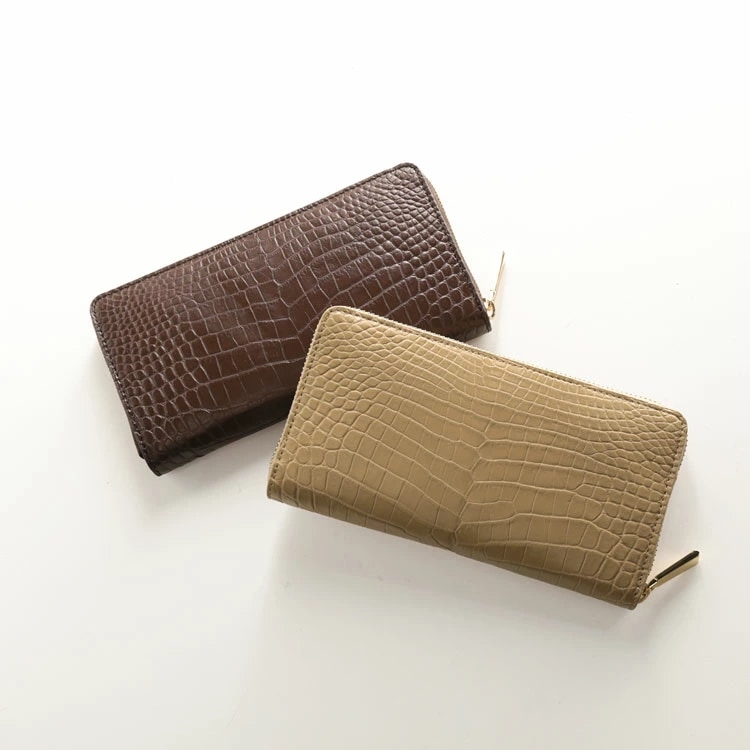 クロコダイルレザー長財布ラウンドファスナー本革