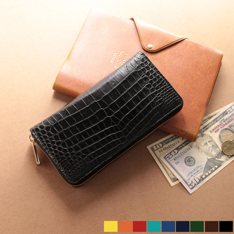 クロコダイルレザー長財布ラウンドファスナー本革