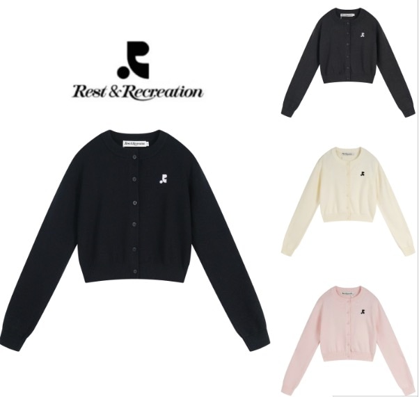 韓国 Rest&Recreation ニットトップス 刺繍入りショート丈フィットカーディガン 4色選択可能 韓国 Rest&Recreation ニットトップス 刺繍入りショート丈フィットカーディガン 4色選択可能