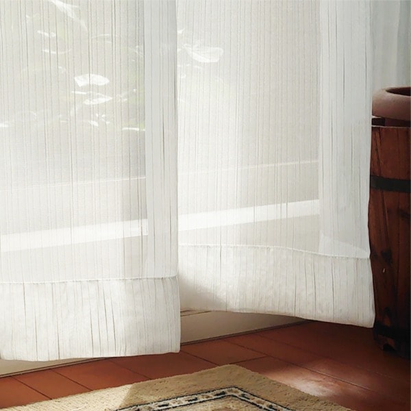 レースカーテン 幅105cm×丈238cm 2枚セット ストライプ柄 幅広 ロング アジャスターフック付 ハギなし 洗える 日本製 リビング