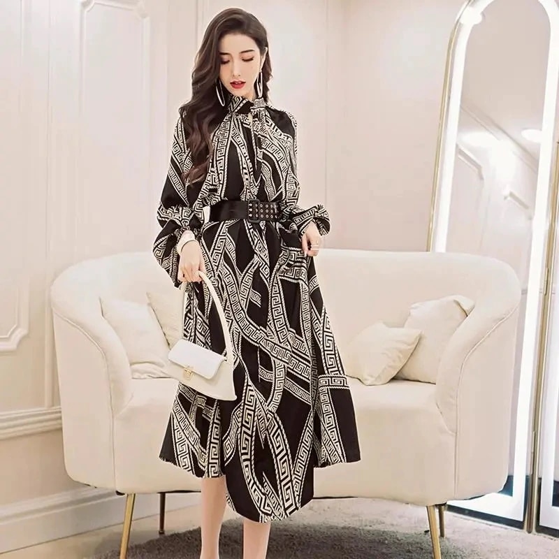 MZ342韓国 オシャレ花柄 ヴィンテージフレンチ 秋の新しいスタイル ロング 秋服