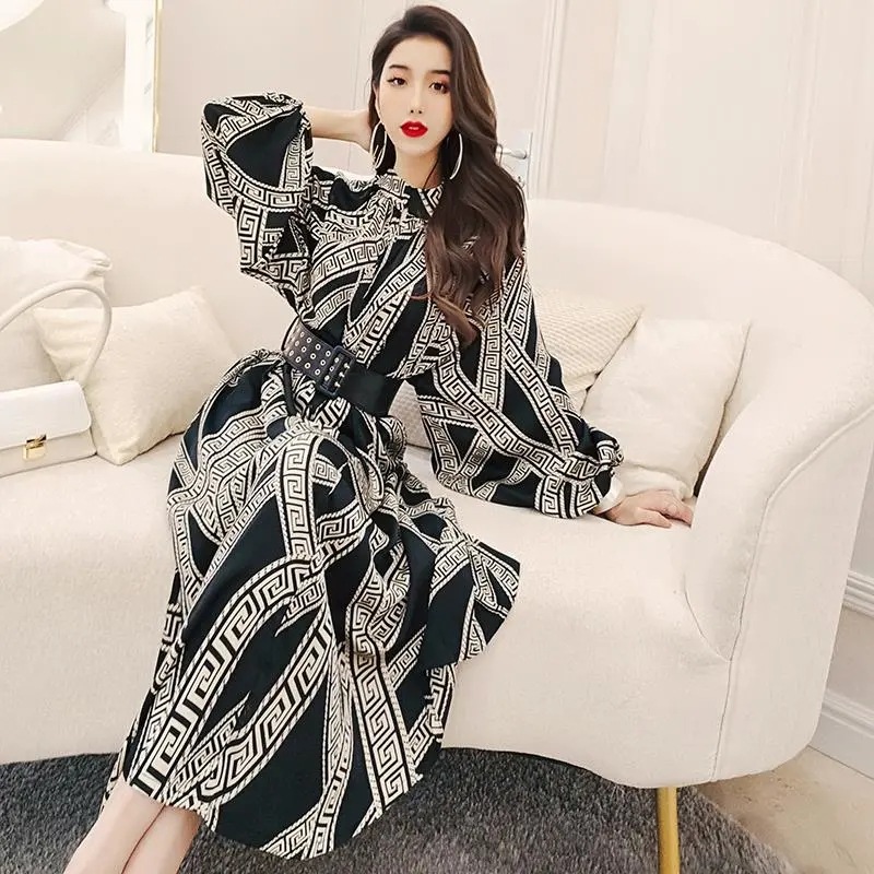 MZ342韓国 オシャレ花柄 ヴィンテージフレンチ 秋の新しいスタイル ロング 秋服