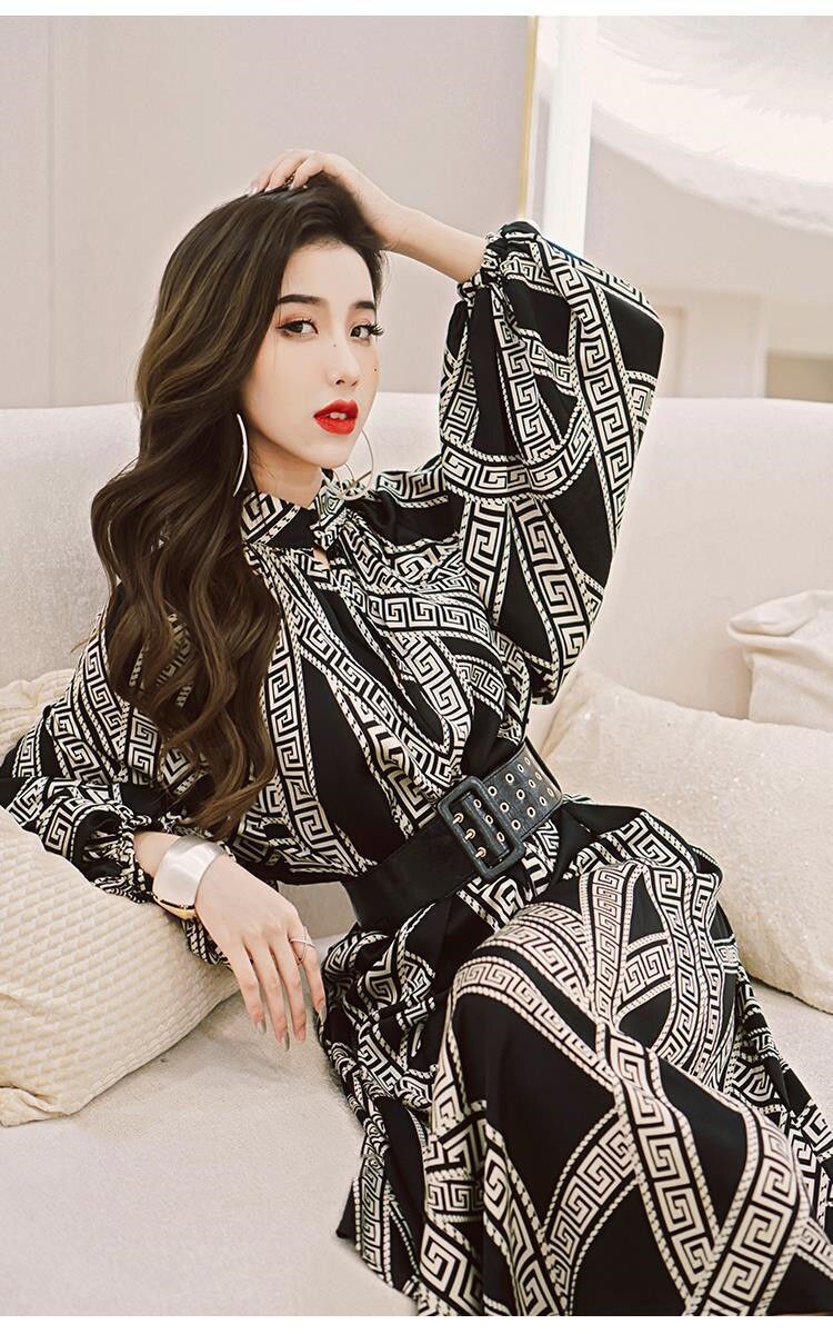 MZ342韓国 オシャレ花柄 ヴィンテージフレンチ 秋の新しいスタイル ロング 秋服