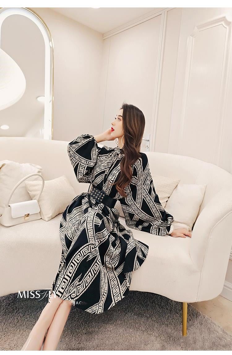 MZ342韓国 オシャレ花柄 ヴィンテージフレンチ 秋の新しいスタイル ロング 秋服