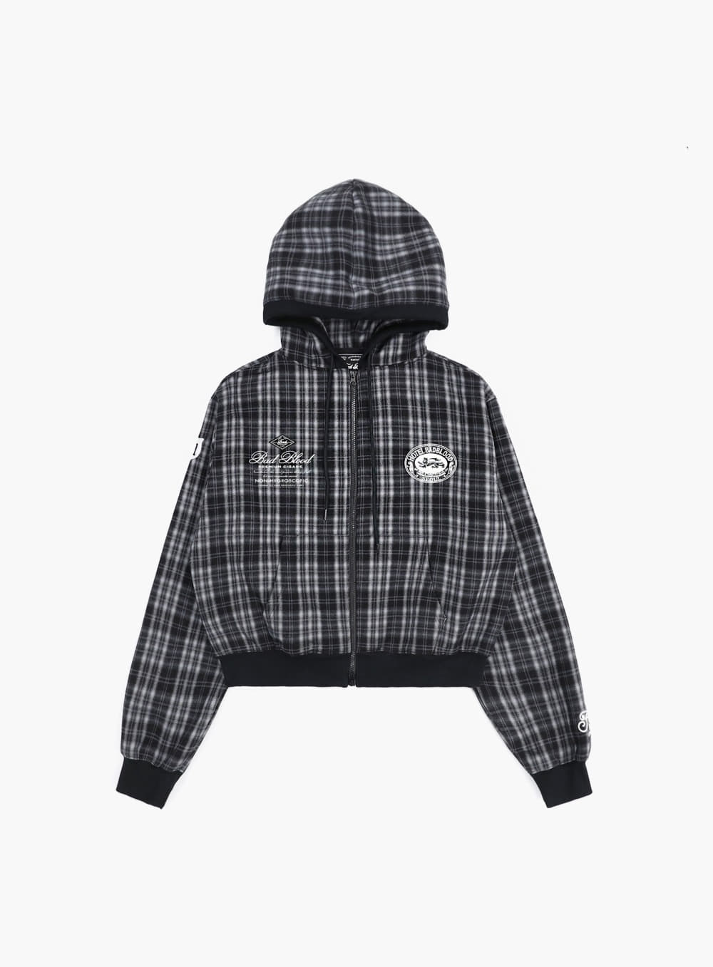【BADBLOOD】 CLASSIC CHECK HOODED ZIP-UP : BLACK