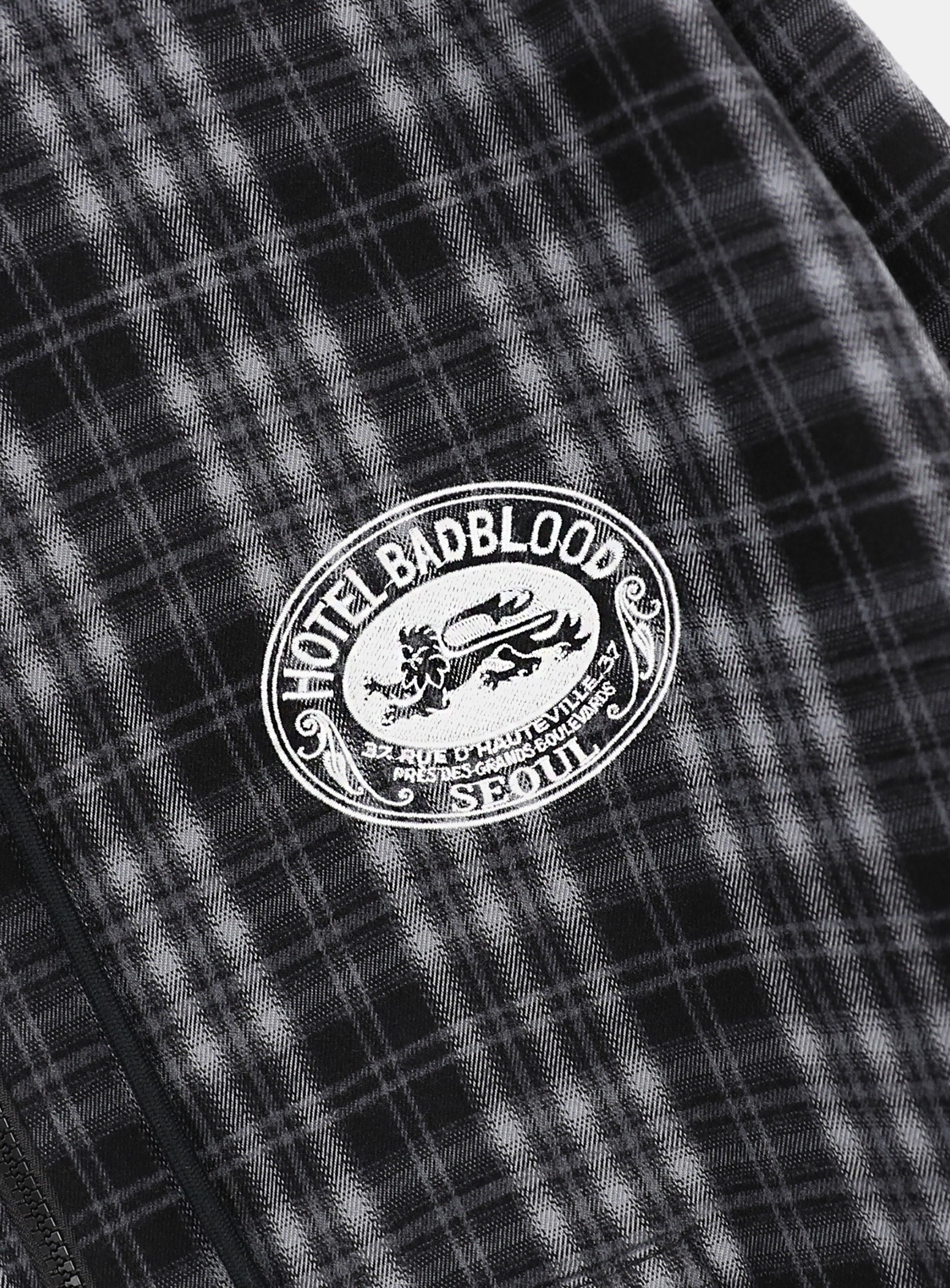 【BADBLOOD】 CLASSIC CHECK HOODED ZIP-UP : BLACK