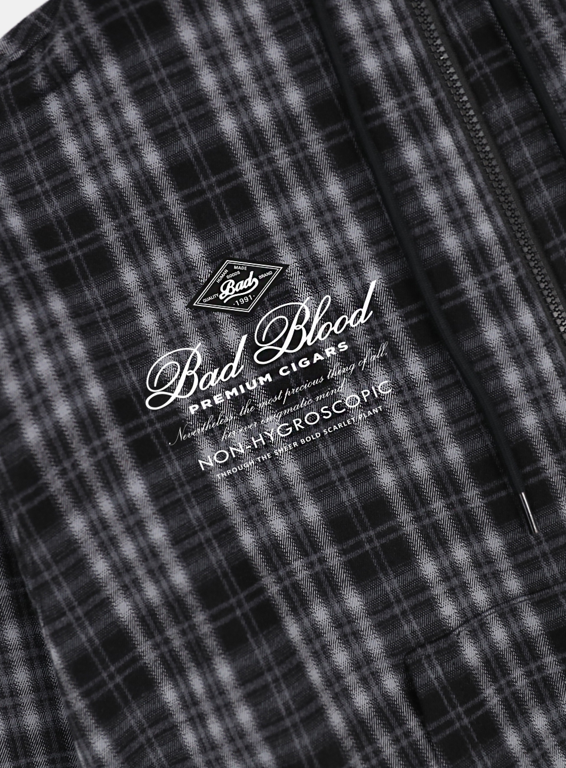 【BADBLOOD】 CLASSIC CHECK HOODED ZIP-UP : BLACK