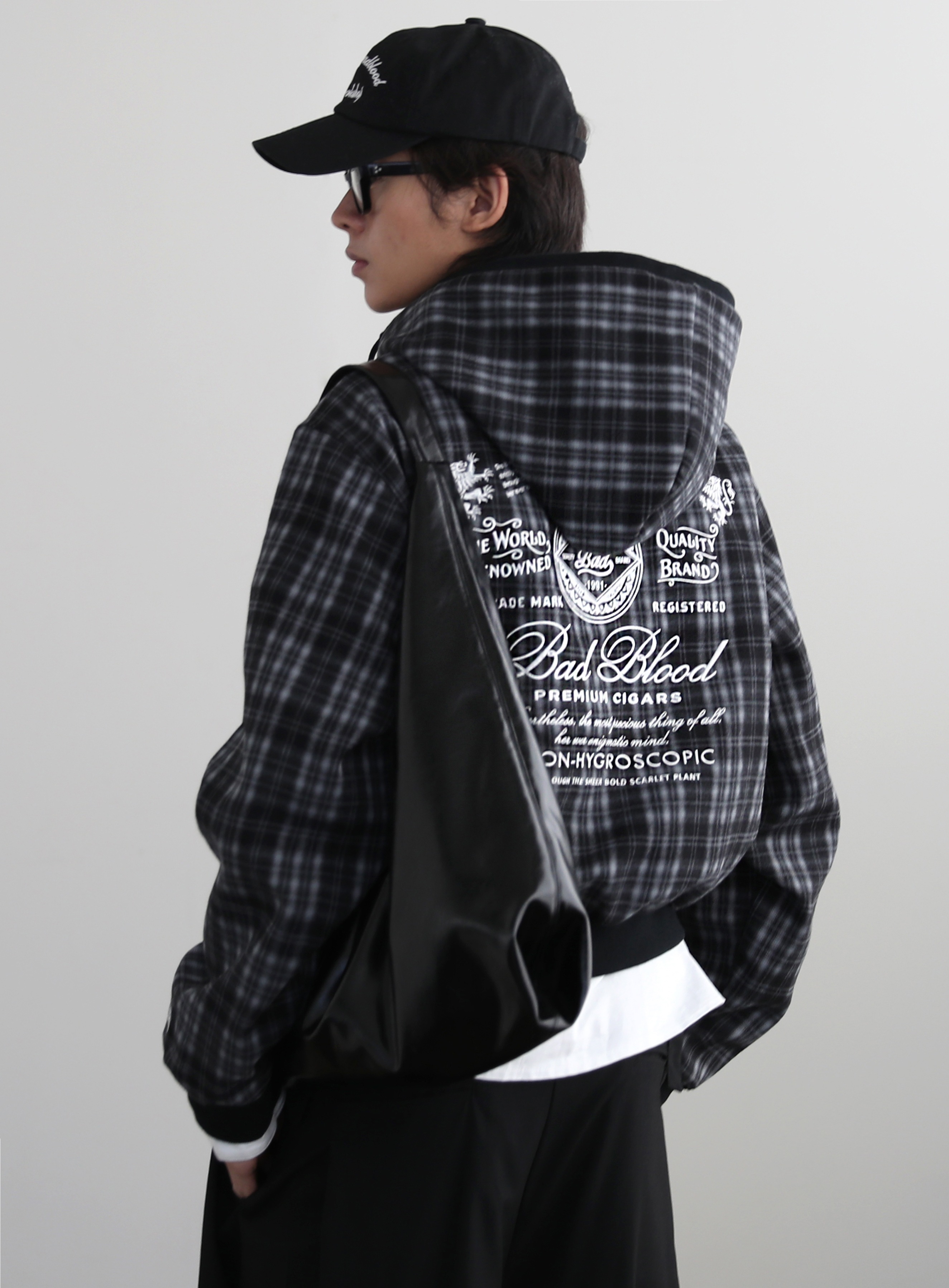 【BADBLOOD】 CLASSIC CHECK HOODED ZIP-UP : BLACK