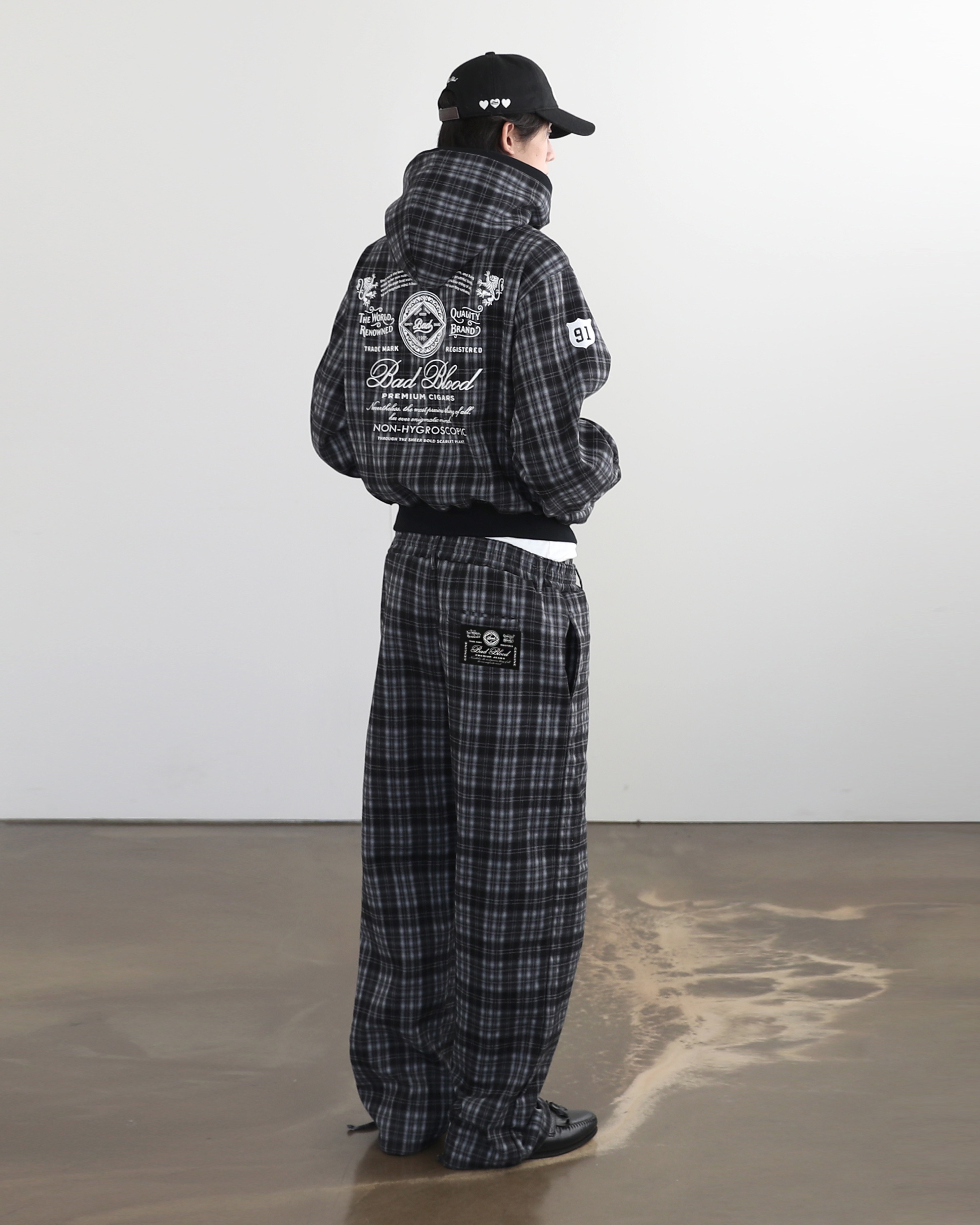 【BADBLOOD】 CLASSIC CHECK HOODED ZIP-UP : BLACK