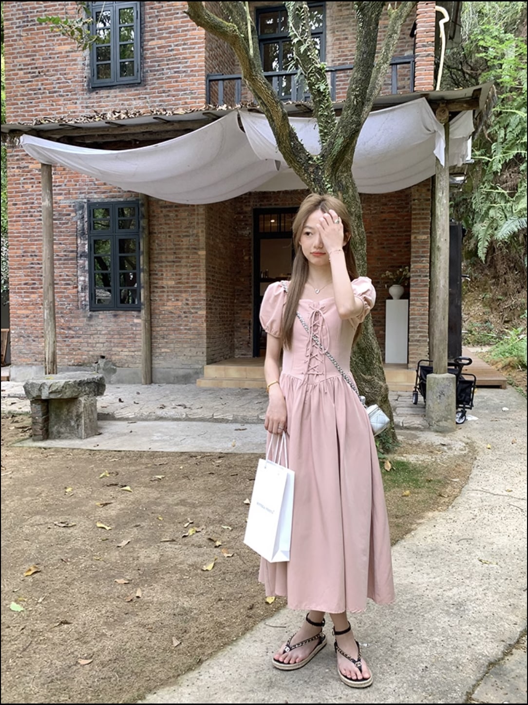 個性的 夏服 レディース ワンピース ワンピドレス フレアワンピース ロジスワンピ ロング アンクル 袖あり 半袖 パフスリーブ バルーン袖 スクエアネック フレア セミフレア Aライン リ