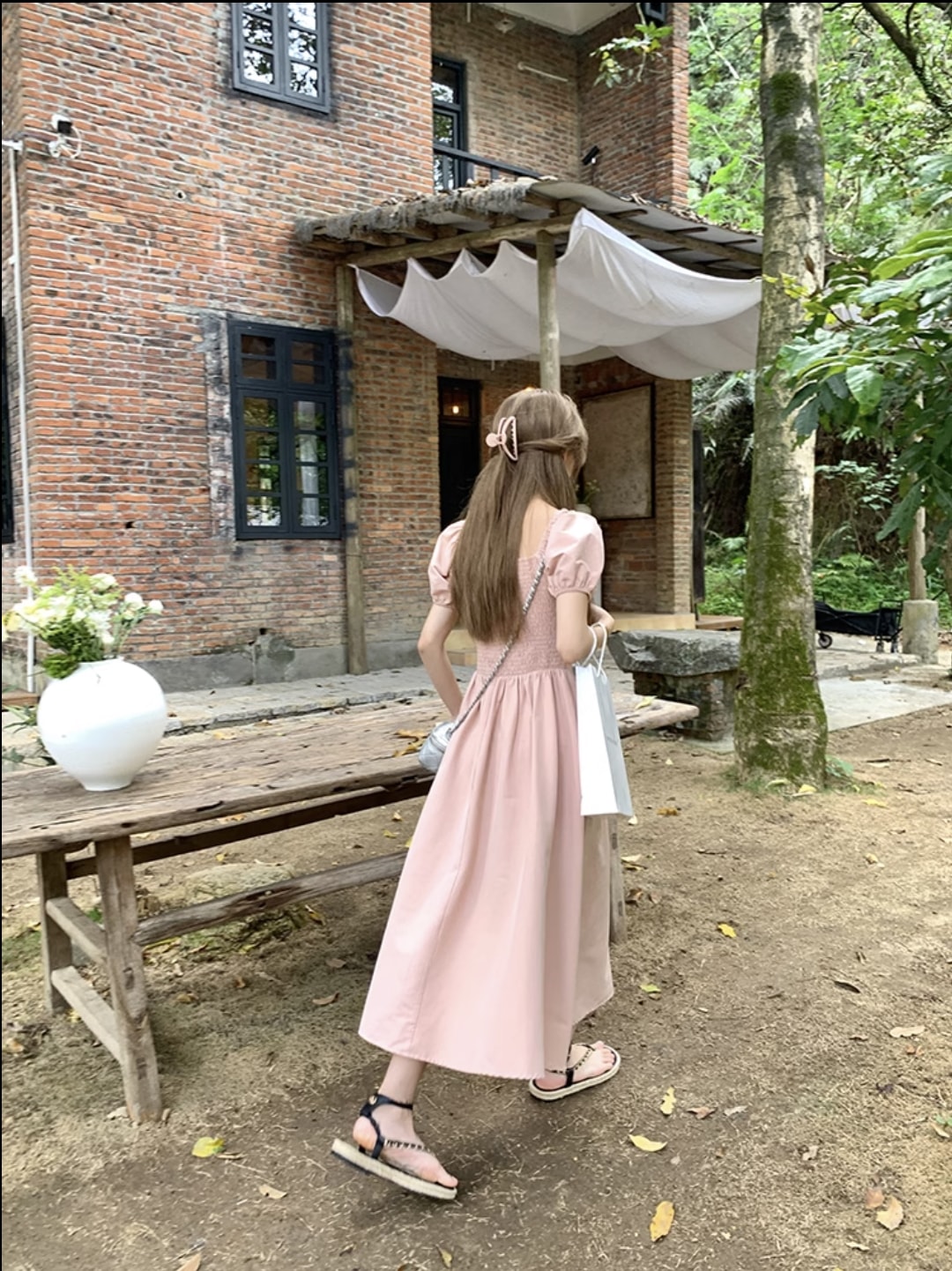 個性的 夏服 レディース ワンピース ワンピドレス フレアワンピース ロジスワンピ ロング アンクル 袖あり 半袖 パフスリーブ バルーン袖 スクエアネック フレア セミフレア Aライン リ