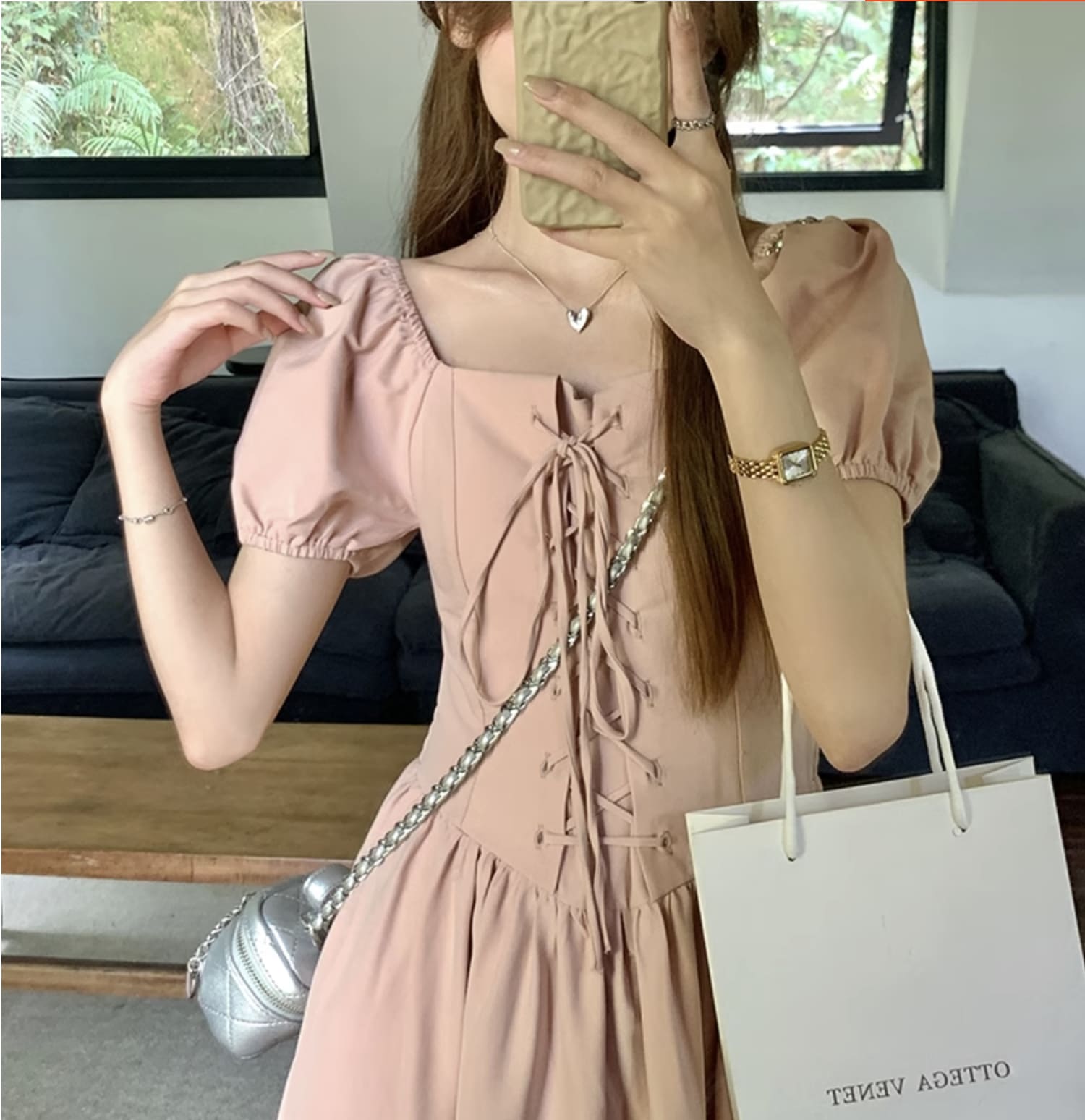 個性的 夏服 レディース ワンピース ワンピドレス フレアワンピース ロジスワンピ ロング アンクル 袖あり 半袖 パフスリーブ バルーン袖 スクエアネック フレア セミフレア Aライン リ