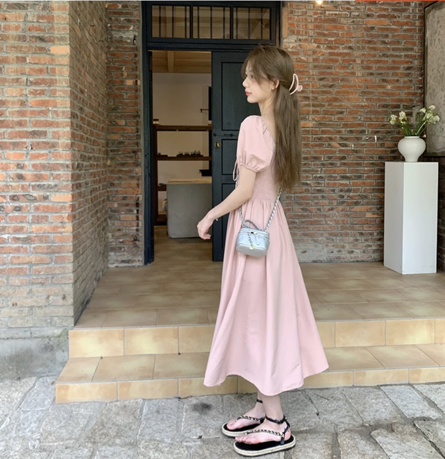 個性的 夏服 レディース ワンピース ワンピドレス フレアワンピース ロジスワンピ ロング アンクル 袖あり 半袖 パフスリーブ バルーン袖 スクエアネック フレア セミフレア Aライン リ