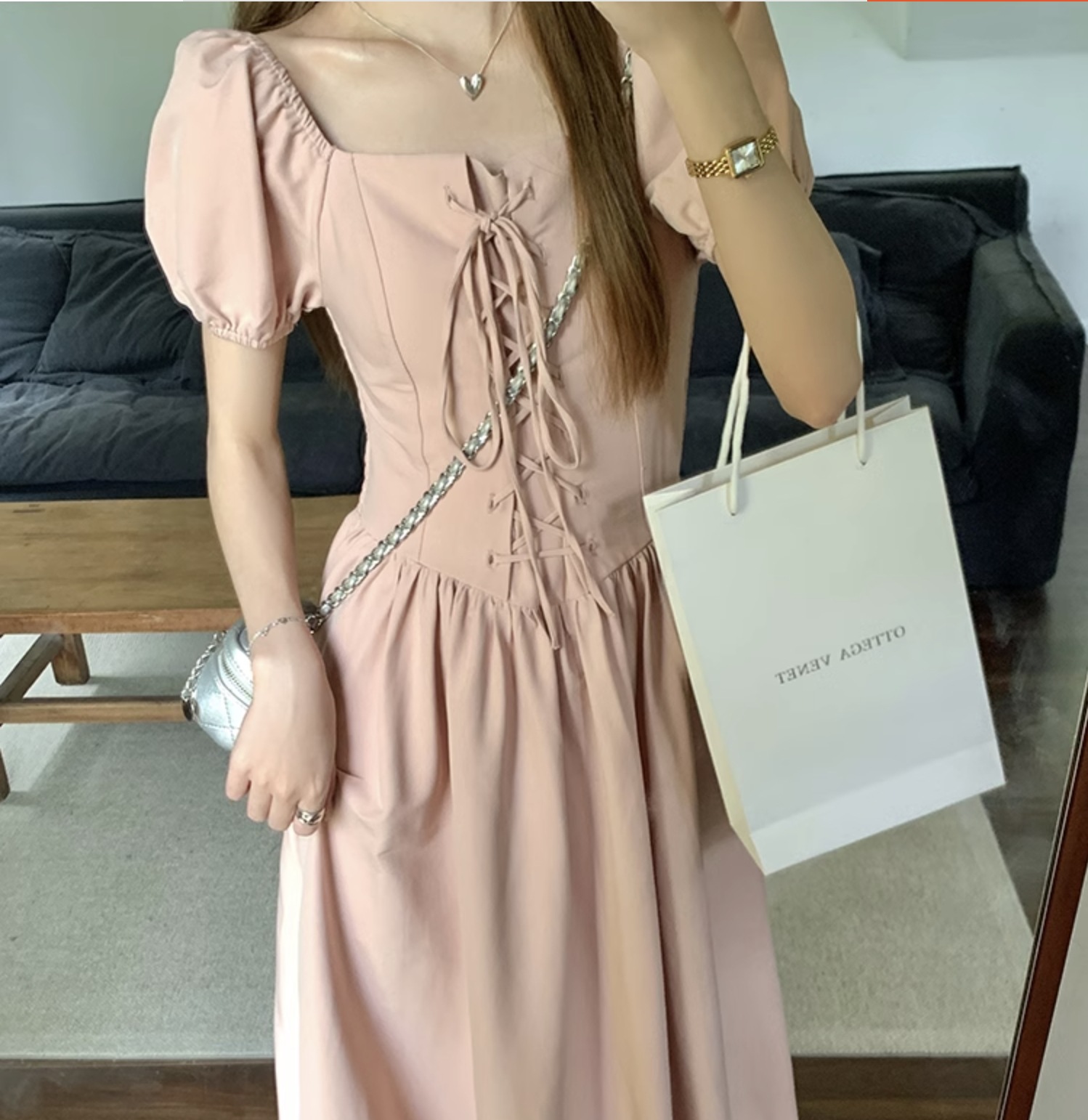 個性的 夏服 レディース ワンピース ワンピドレス フレアワンピース ロジスワンピ ロング アンクル 袖あり 半袖 パフスリーブ バルーン袖 スクエアネック フレア セミフレア Aライン リ