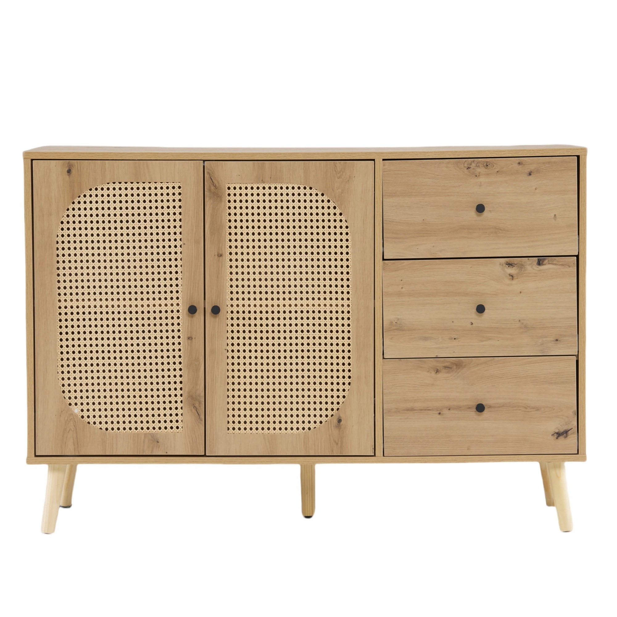 45キャビネット サイドボード チェストラタン調 ラタン風 引き出し付き 大容量 収納棚 リビング 収納 ローボード 収納チェスト2段 サイドボード 扉付き リビングボード 洋服 タンス 収納 箪笥