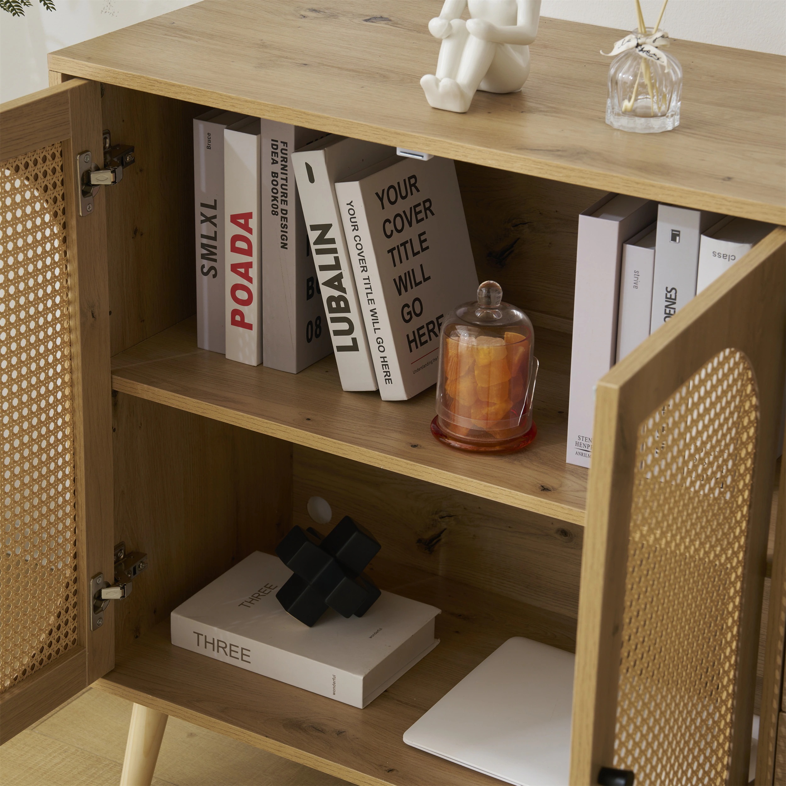 45キャビネット サイドボード チェストラタン調 ラタン風 引き出し付き 大容量 収納棚 リビング 収納 ローボード 収納チェスト2段 サイドボード 扉付き リビングボード 洋服 タンス 収納 箪笥