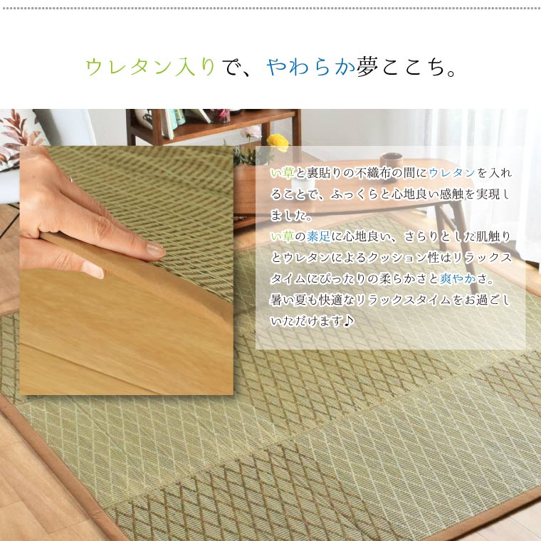 い草 ラグ カーペット ウレタン入り 2畳 約191x191cm 防カビ 防ダニ 抗菌 防臭 幾何学