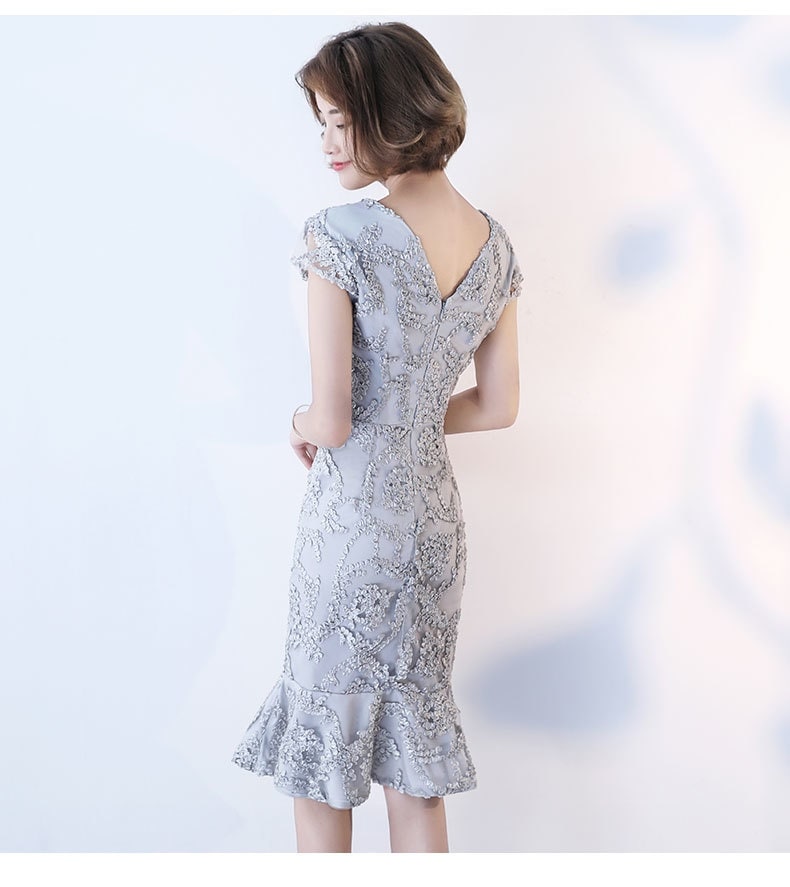 1937.コード刺繍マーメイドヘムドレス(シルバーグレー)2019 春夏 sale ワンピース タイト Vネック ミディアム 半袖 フリル レース バックコンシャス エレガント お呼ばれ パーティー 1937.コード刺繍マーメイドヘムドレス(シルバーグレー)2019 春夏 sale ワンピース タイト Vネック ミディアム 半袖 フリル レース バックコンシャス エレガント お呼ばれ パーティー