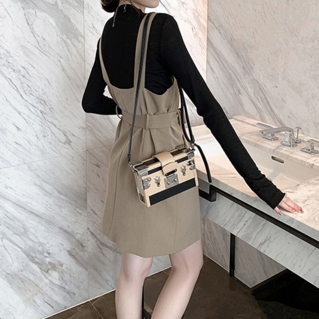 ジャンパースカート オールインワン ウエストリボン ラップ ミニ丈 Vネック ダブル ハイウエスト