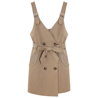 ジャンパースカート オールインワン ウエストリボン ラップ ミニ丈 Vネック ダブル ハイウエスト