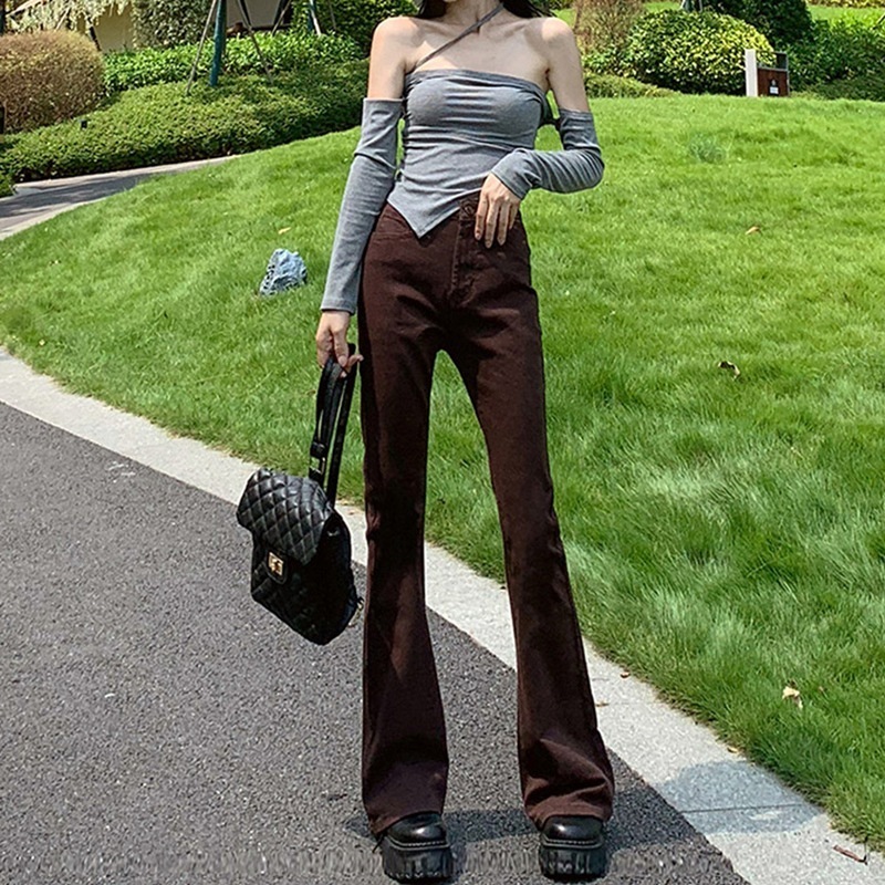 レトロレディースマイクロフレアジーンズ女性ハイウエストスリムl春新しい香港味薄いドラッグパンツ