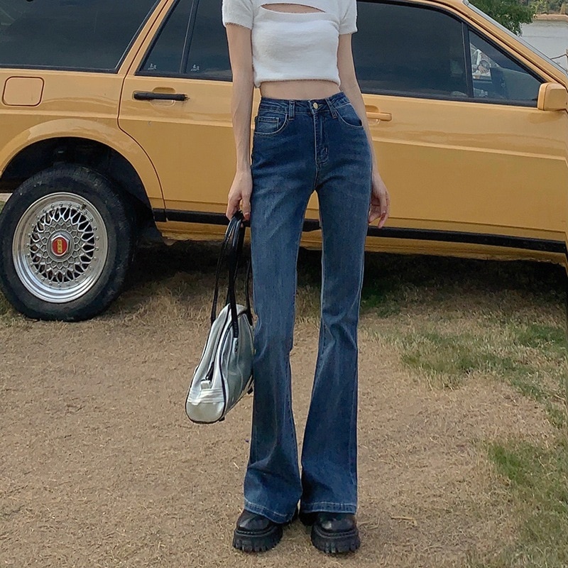 レトロレディースマイクロフレアジーンズ女性ハイウエストスリムl春新しい香港味薄いドラッグパンツ