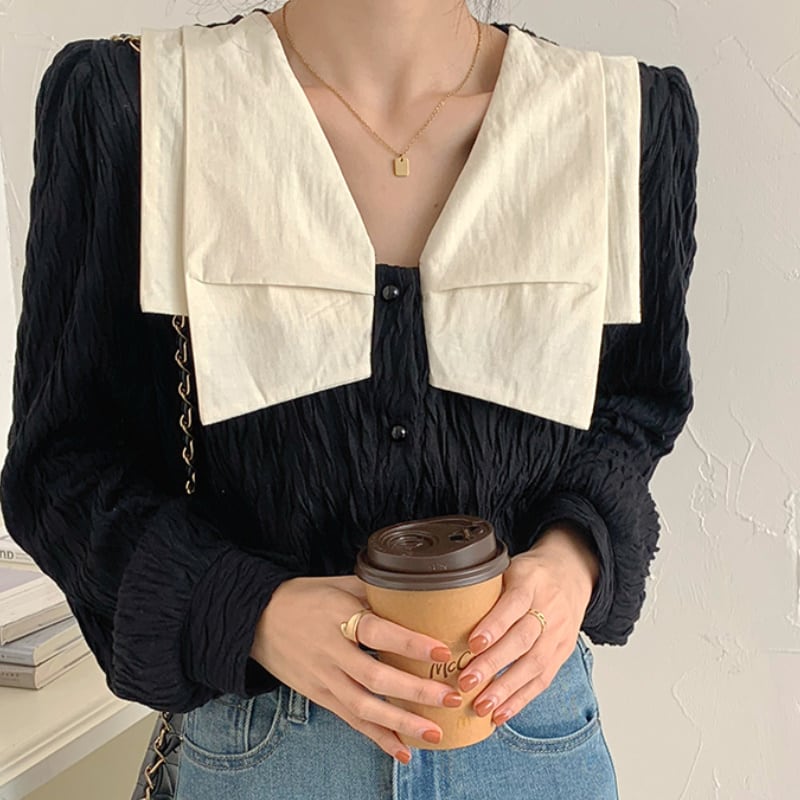 2color レディース トップス パフスリーブ カットソー パール ブラック ホワイト 2color レディース トップス パフスリーブ カットソー パール ブラック ホワイト